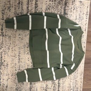 lululemon athletica Olive Green and White Striped Crewneck Sweater